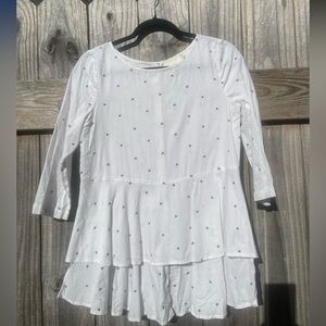 Maeve Ivory and Blue embroidered dot Blouse - Size 2